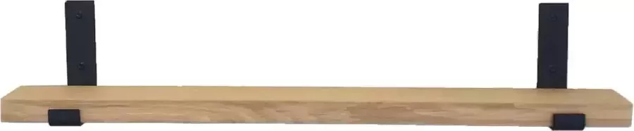 GoudmetHout Wandplank Industrieel 160 x 10 cm Muurplank Eiken Hout Decoratie Wandrek & Boekenrek Hangplank Keuken Wall Shelf + 2 Mat Zwarte Plankdragers van Staal