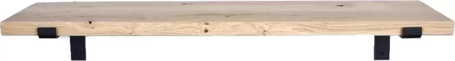 GoudmetHout Massief Eiken Wandplank 160x30 cm Industriële Plankdragers L-vorm Staal Mat Zwart Wandplank hout