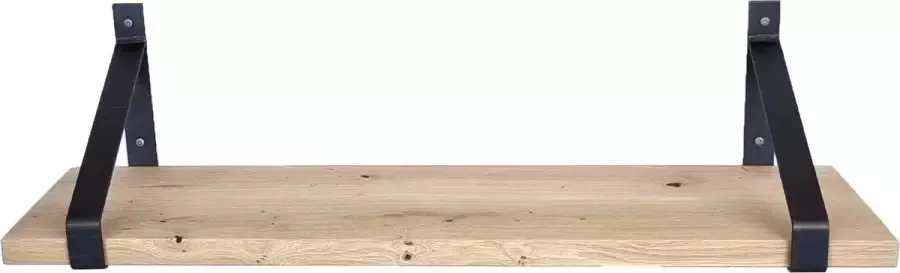 GoudmetHout Massief Eiken Wandplank 160x30 cm Industriële Plankdragers Staal Mat Blank Wandplank hout