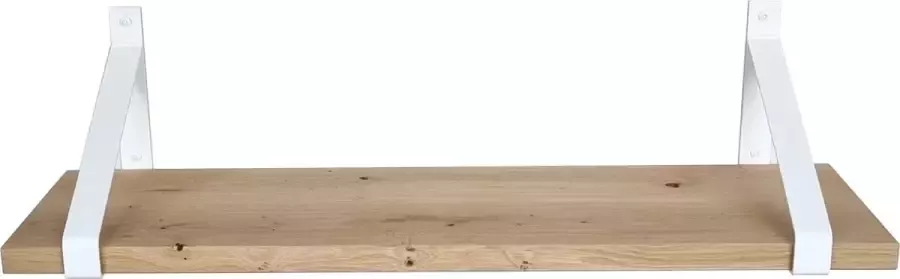 GoudmetHout Massief Eiken Wandplank 160x30 cm Industriële Plankdragers Staal Mat Wit Wandplank hout