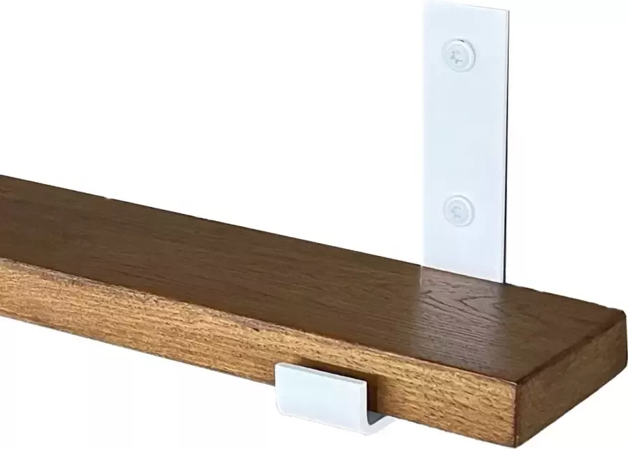 GoudmetHout Massief Eiken Wandplank 40x10 cm Donker eiken Industriële plankdragers L-vorm UP mat wit Staal Wandplank hout