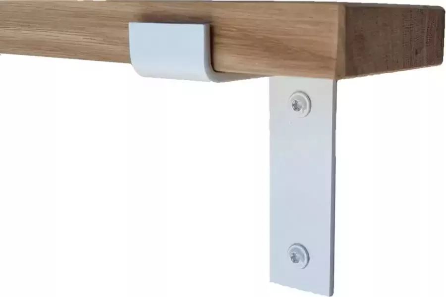 GoudmetHout Wandplank Industrieel 40 x 10 cm Muurplank Eiken Hout Decoratie Wandrek & Boekenrek Hangplank Keuken Wall Shelf + 2 Mat Witte Plankdragers van Staal