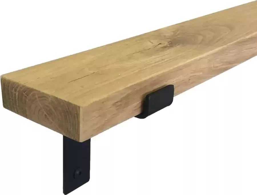 GoudmetHout Massief Eiken Wandplank 40x10 cm Industriële Plankdragers L-vorm Staal Mat Zwart