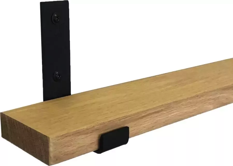 GoudmetHout Massief Eiken Wandplank 40x10 cm Industriële Plankdragers L-vorm Up Staal Mat Zwart