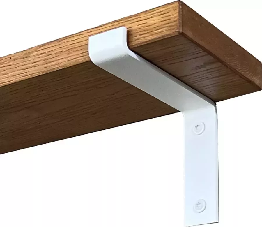 GoudmetHout Massief Eiken Wandplank 40x15 cm Donker eiken Industriële plankdragers L-vorm mat wit Staal Wandplank hout