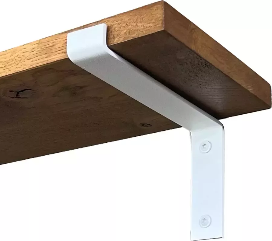 GoudmetHout Massief Eiken Wandplank 40x20 cm Donker eiken Industriële plankdragers L-vorm mat wit Staal Wandplank Hout