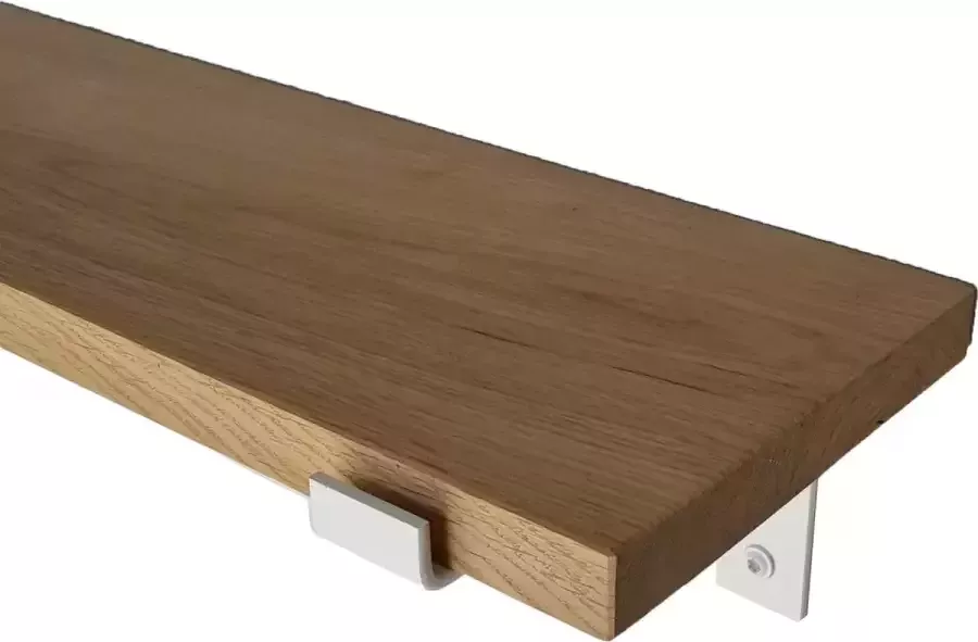 GoudmetHout Massief Eiken Wandplank 40x20 cm Industriële Plankdragers L-vorm Staal Mat Wit