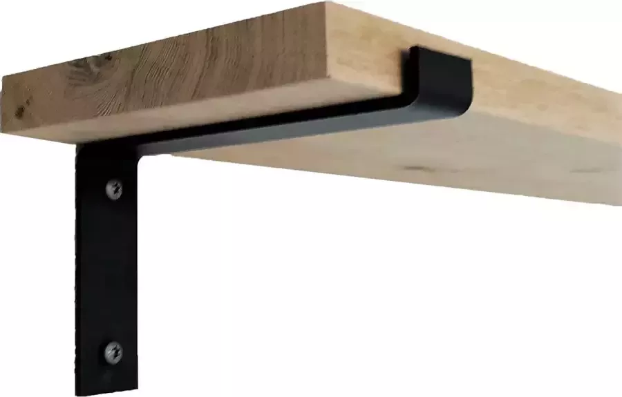 GoudmetHout Massief Eiken Wandplank 40x20 cm Industriële Plankdragers L-vorm Staal Mat Zwart