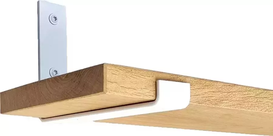 GoudmetHout Massief Eiken Wandplank 40x20 cm Industriële Plankdragers L-vorm Up Staal Mat Wit
