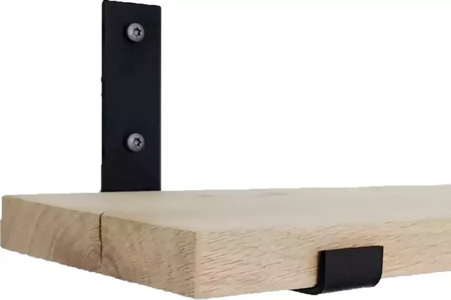 GoudmetHout Massief Eiken Wandplank 40x20 cm Industriële Plankdragers L-vorm Up Staal Mat Zwart