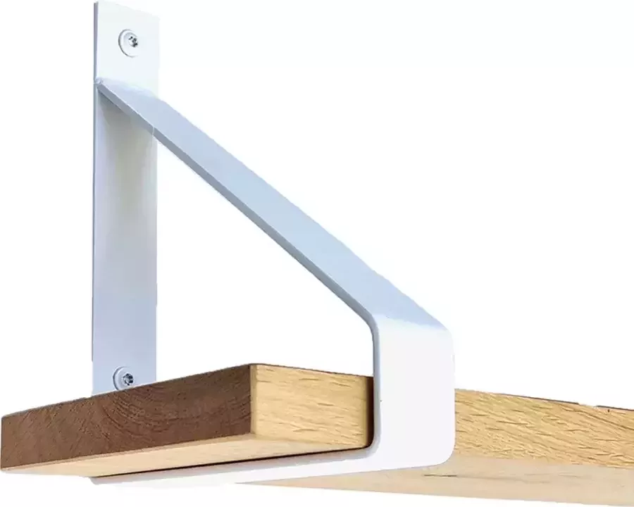 GoudmetHout Massief Eiken Wandplank 40x20 cm Industriële Plankdragers Staal Mat Wit