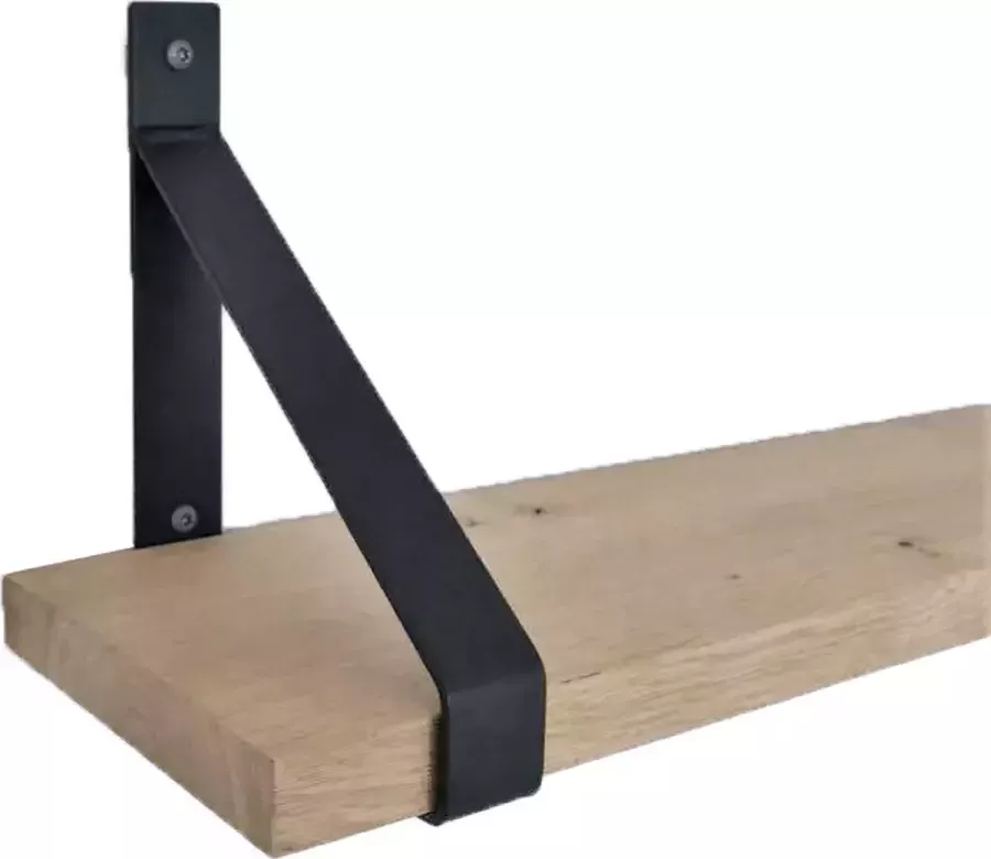 GoudmetHout Wandplank Industrieel 40 x 20 cm Muurplank Eiken Hout Decoratie Wandrek & Boekenrek Hangplank Keuken Wall Shelf + 2 Mat Zwarte Plankdragers van Staal