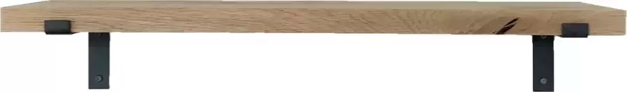GoudmetHout Wandplank Industrieel 40 x 25 cm Muurplank Eiken Hout Decoratie Wandrek & Boekenrek Hangplank Keuken Wall Shelf + 2 Mat Blanke Plankdragers van Staal