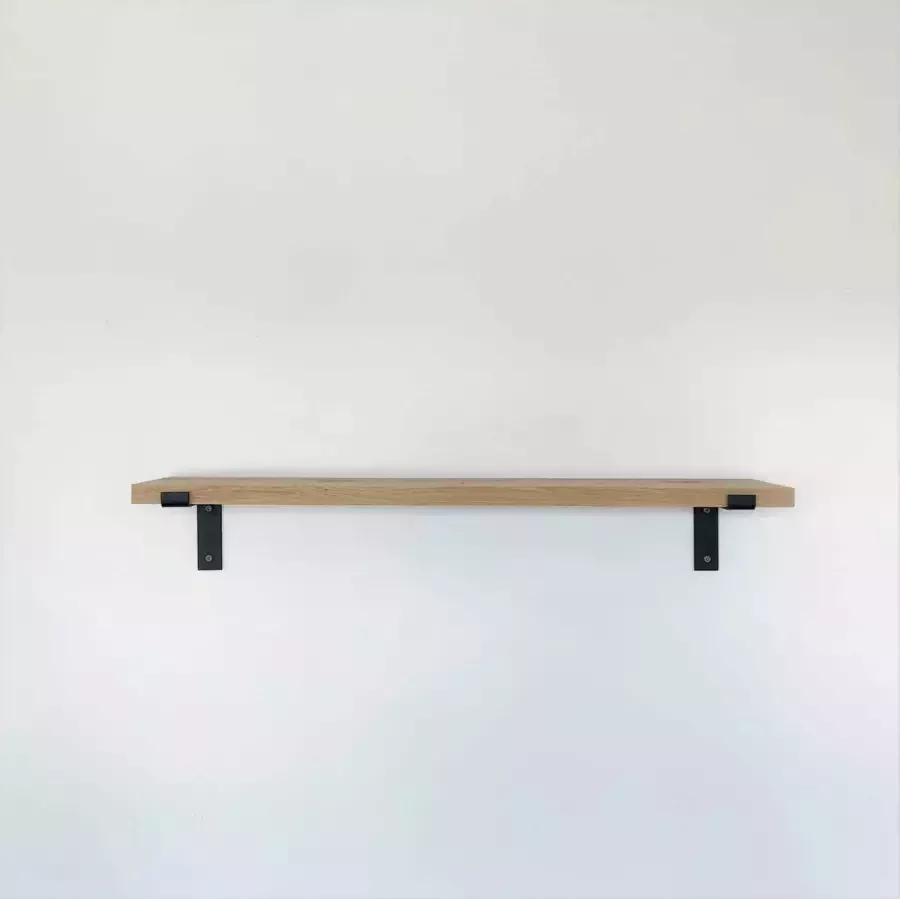 GoudmetHout Wandplank Industrieel 50 x 20 cm Muurplank Eiken Hout Decoratie Wandrek & Boekenrek Hangplank Keuken Wall Shelf + 2 Mat Blanke Plankdragers van Staal