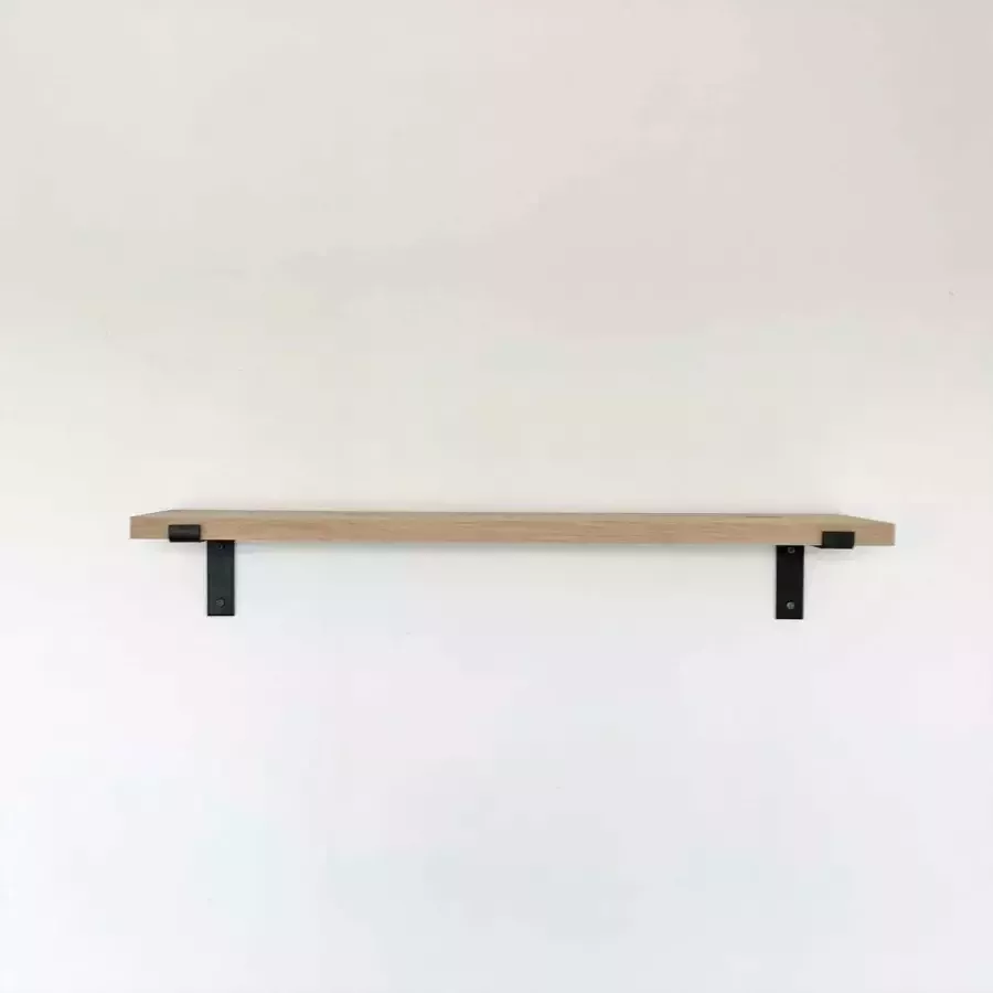 GoudmetHout Massief Eiken Wandplank 50x20 cm Industriële Plankdragers L-vorm Staal Mat Zwart
