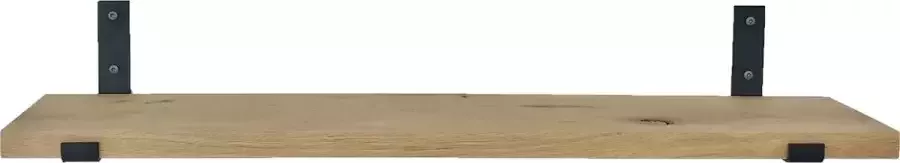 GoudmetHout Massief Eiken Wandplank 50x20 cm Industriële Plankdragers L-vorm Up Staal Mat Zwart