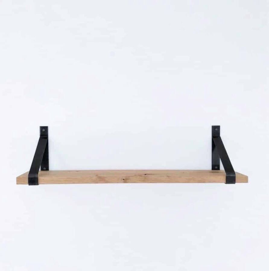 GoudmetHout Massief Eiken Wandplank 50x20 cm Industriële Plankdragers Staal Mat Blank