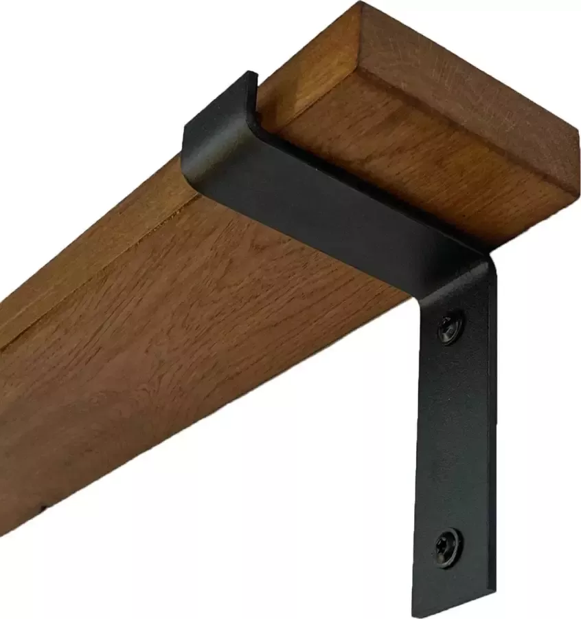 GoudmetHout Massief Eiken Wandplank 60x10 cm Donker eiken Industriële plankdragers L-vorm mat zwart Staal Wandplank hout