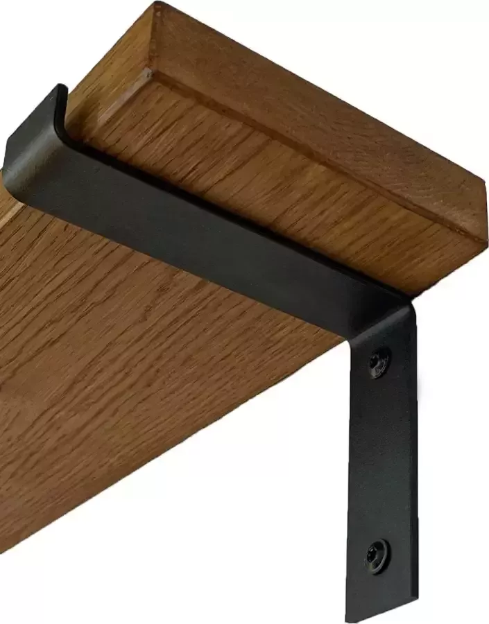 GoudmetHout Massief Eiken Wandplank 60x15 cm Donker eiken Industriële plankdragers L-vorm mat zwart Staal Wandplank hout