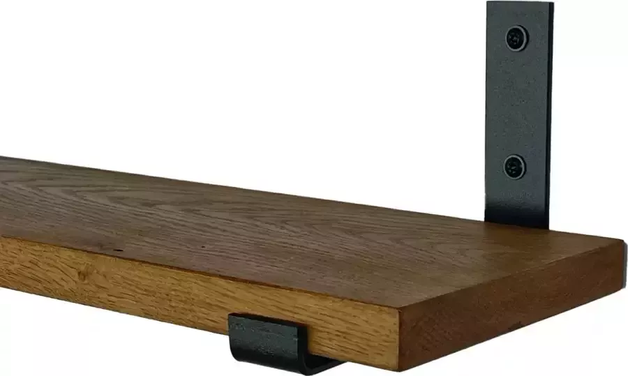 GoudmetHout Wandplank Industrieel 60 x 15 cm Muurplank Donker Eiken Hout Decoratie Wandrek & Boekenrek Hangplank Keuken Wall Shelf + 2 Mat Zwarte Plankdragers van Staal