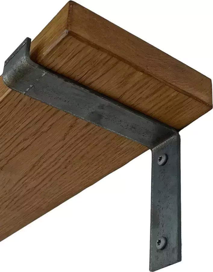 GoudmetHout Massief Eiken Wandplank 60x15 cm Donker eiken Industriële plankdragers L-vorm zonder coating Staal Wandplank hout