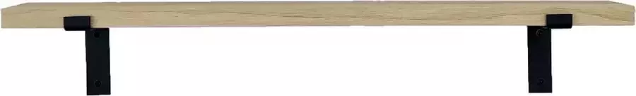 GoudmetHout Wandplank Industrieel 60 x 15 cm Muurplank Eiken Hout Decoratie Wandrek & Boekenrek Hangplank Keuken Wall Shelf + 2 Mat Zwarte Plankdragers van Staal