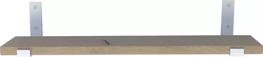 GoudmetHout Massief Eiken Wandplank 60x15 cm Industriële Plankdragers L-vorm Up Staal Mat Wit