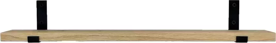 GoudmetHout Massief Eiken Wandplank 60x15 cm Industriële Plankdragers L-vorm UP Staal Mat Zwart