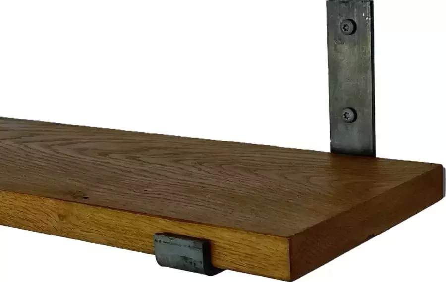 GoudmetHout Massief Eiken Wandplank 60x20 cm Donker eiken Industriële plankdragers L-vorm UP zonder coating Staal Wandplank Hout