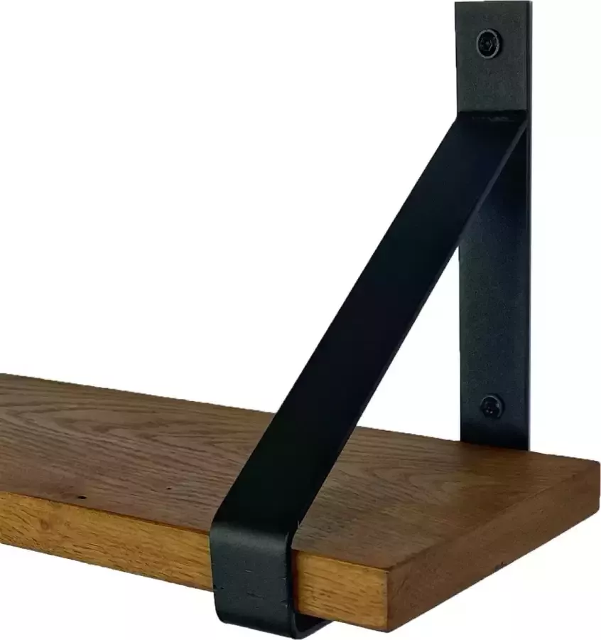 GoudmetHout Massief Eiken Wandplank 60x20 cm Donker eiken Industriële plankdragers mat zwart Staal Wandplank hout