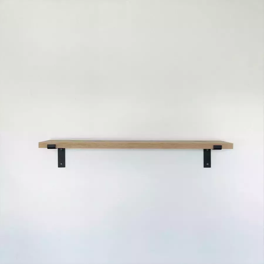 GoudmetHout Massief Eiken Wandplank 60x20 cm Industriële Plankdragers L-vorm Staal Mat Zwart