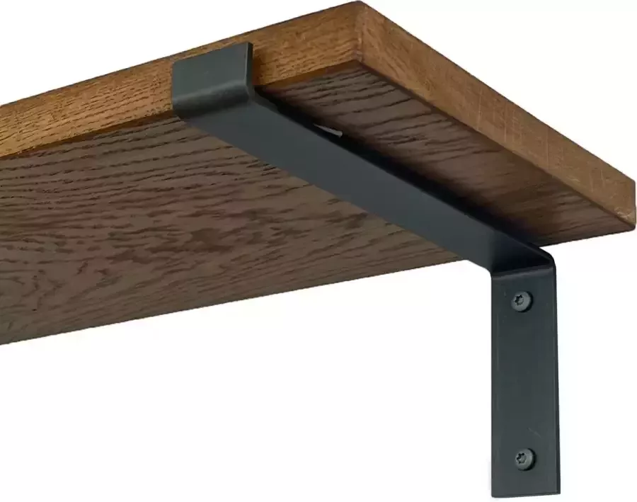 GoudmetHout Massief Eiken Wandplank 60x25 cm Donker eiken Industriële plankdragers L-vorm mat blank Staal Wandplank Hout
