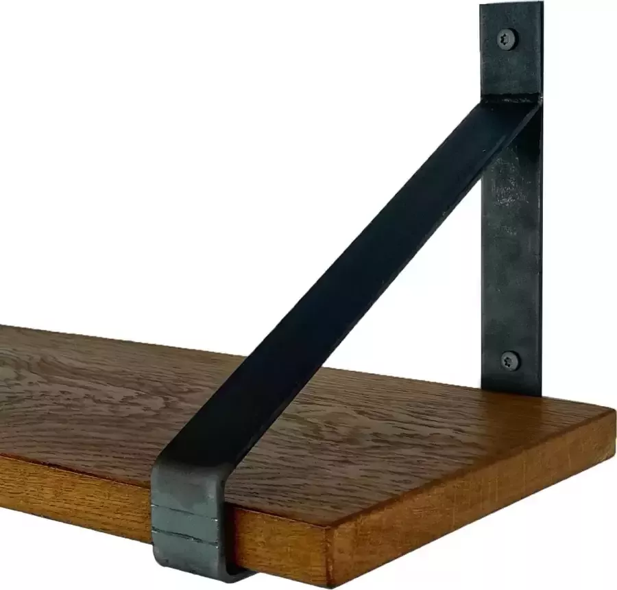 GoudmetHout Massief Eiken Wandplank 60x25 cm Donker eiken Industriële plankdragers zonder coating Staal Wandplank hout