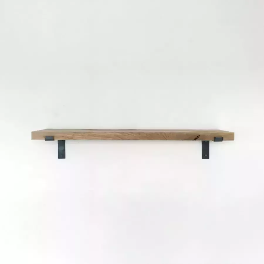 GoudmetHout Massief Eiken Wandplank 60x25 cm Industriële Plankdragers L-vorm Staal Zonder Coating