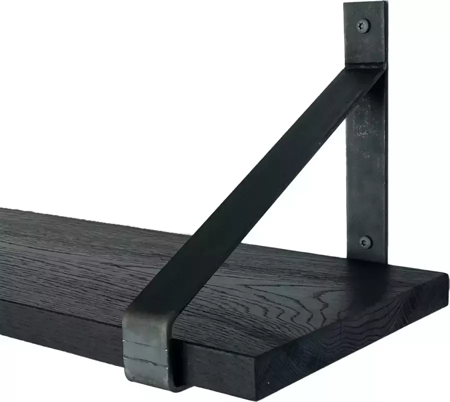 GoudmetHout Massief Eiken Wandplank 60x25 cm Zwart eiken Industriële plankdragers zonder coating Staal Zwarte wandplank