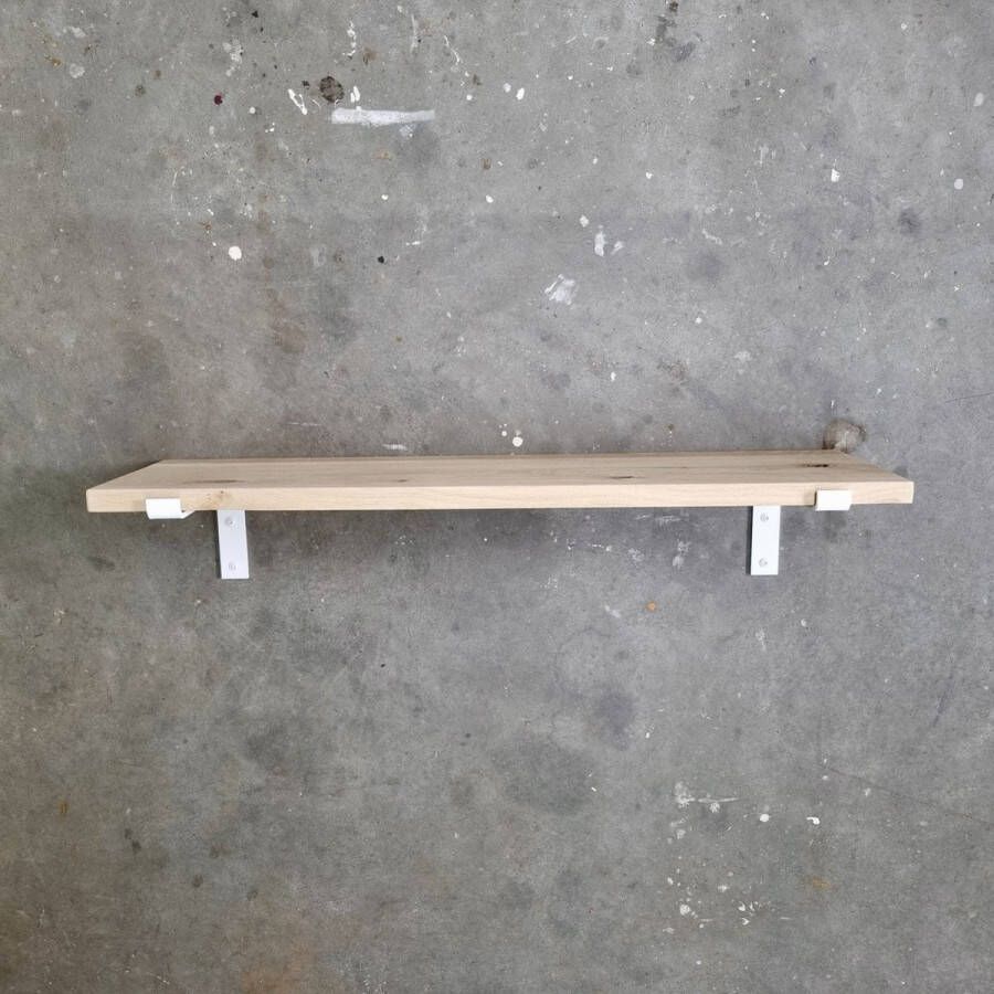 GoudmetHout Massief Eiken Wandplank 60x30 cm Industriële Plankdragers L-vorm Staal Mat Wit