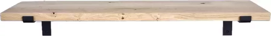 GoudmetHout Massief Eiken Wandplank 60x30 cm Industriële Plankdragers L-vorm Staal Mat Zwart