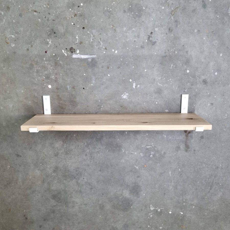 GoudmetHout Massief Eiken Wandplank 60x30 cm Industriële Plankdragers L-vorm Up Staal Mat Wit