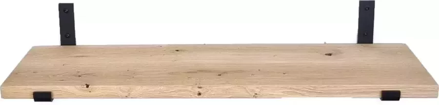 GoudmetHout Massief Eiken Wandplank 60x30 cm Industriële Plankdragers L-vorm Up Staal Mat Zwart