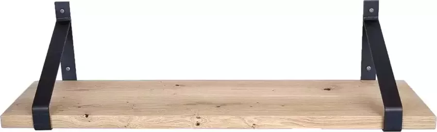 GoudmetHout Massief Eiken Wandplank 60x30 cm Industriële Plankdragers Staal Mat Blank