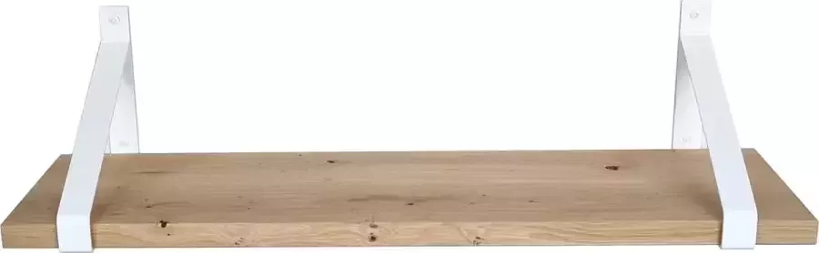 GoudmetHout Massief Eiken Wandplank 60x30 cm Industriële Plankdragers Staal Mat Wit