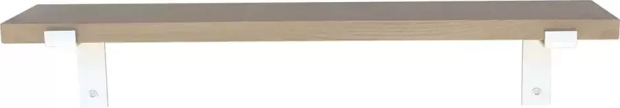 GoudmetHout Massief Eiken Wandplank 80x15 cm Industriële Plankdragers L-vorm Staal Mat Wit