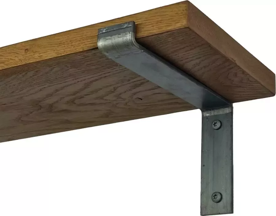 GoudmetHout Massief Eiken Wandplank 80x20 cm Donker eiken Industriële plankdragers L-vorm zonder coating Staal Wandplank Hout
