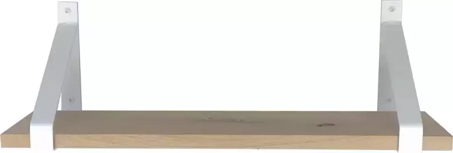 GoudmetHout Massief Eiken Wandplank 80x20 cm Industriële Plankdragers Staal Mat Wit