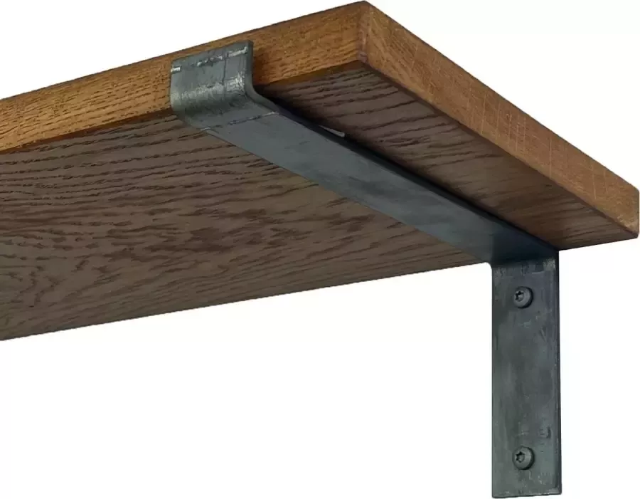 GoudmetHout Massief Eiken Wandplank 80x25 cm Donker eiken Industriële plankdragers L-vorm zonder coating Staal Wandplank Hout