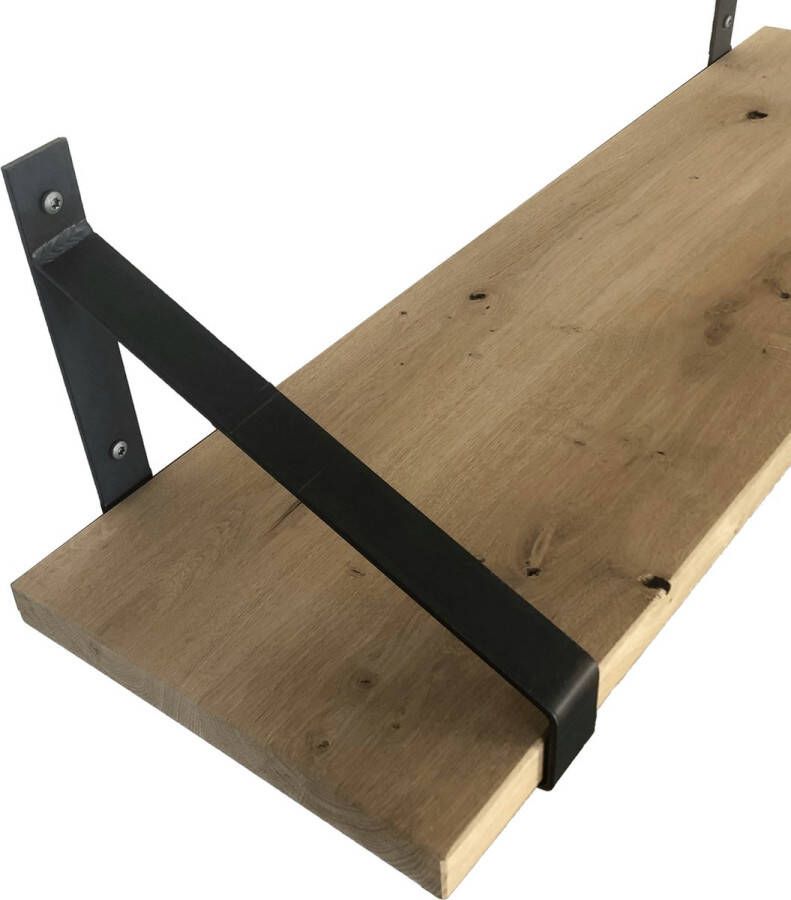 GoudmetHout Massief Eiken Wandplank 80x30 cm Industriële Plankdragers Staal Mat Blank