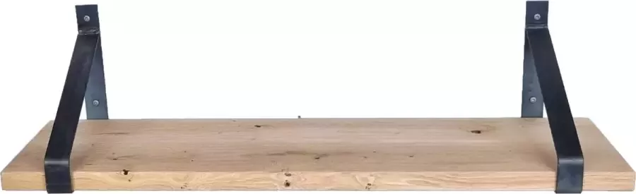 GoudmetHout Massief Eiken Wandplank 80x30 cm Industriële Plankdragers Staal Zonder Coating