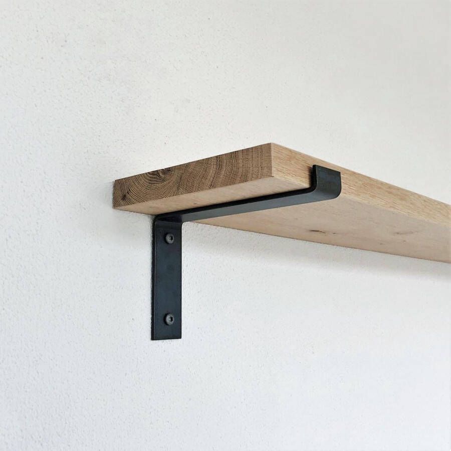 GoudmetHout Massief Eiken Wandplank Wandrek 100x20 cm Industriële Plankdragers L-vorm Staal Mat Blank