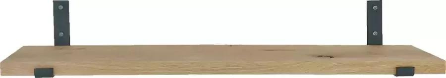 GoudmetHout Massief Eiken Wandplank Wandrek 100x20 cm Industriële Plankdragers L-vorm Up Staal Mat Blank