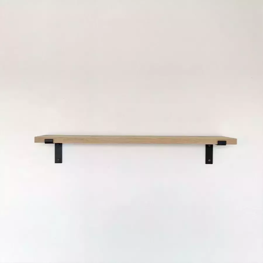 GoudmetHout Massief Eiken Wandplank Wandrek 80x20 cm Industriële Plankdragers L-vorm Staal Mat Blank